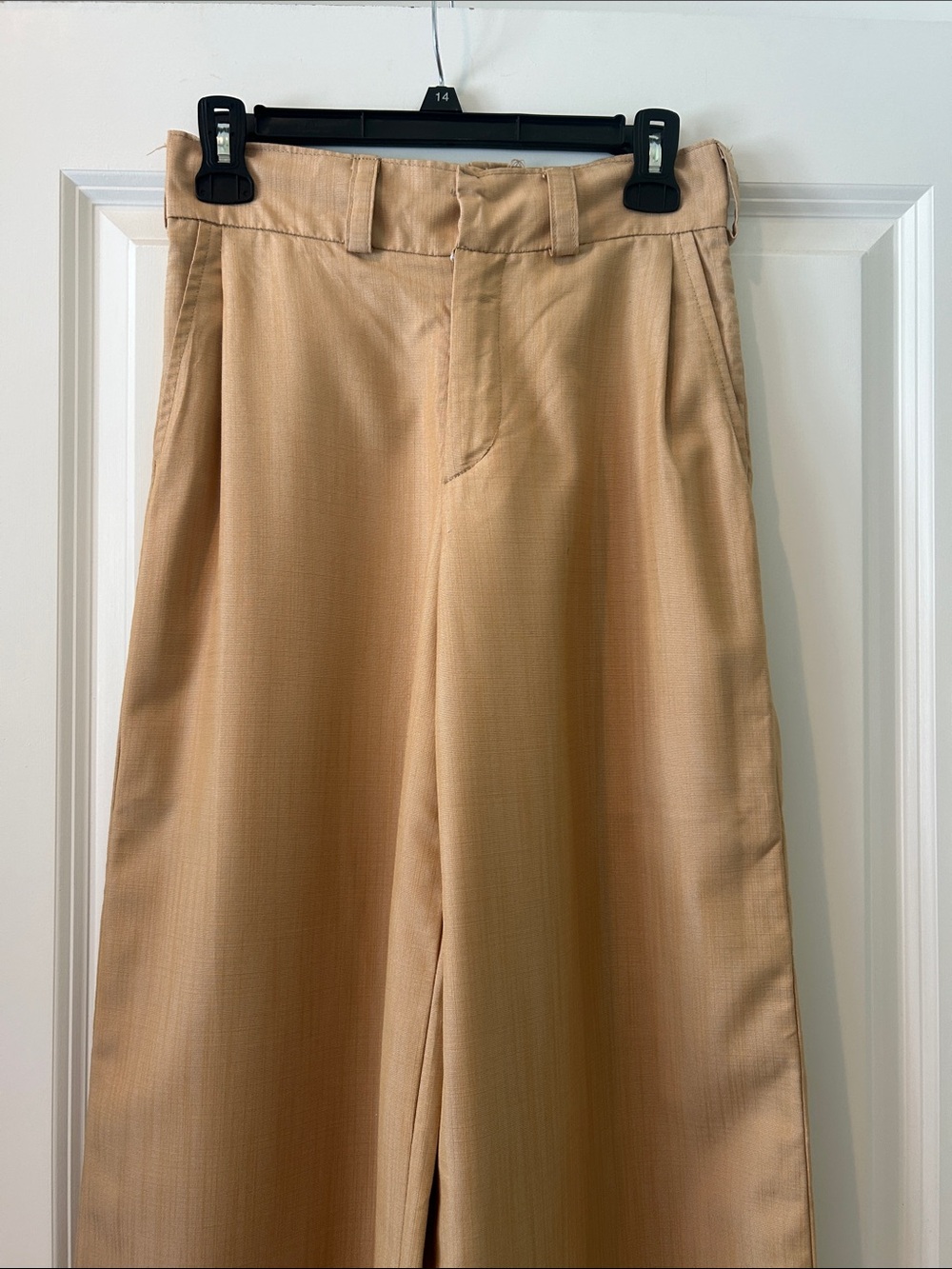 Women Wide Leg Tan Silk Blend Trousers